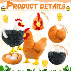 Civaner silkie chicken plush with nest and eggs for farm-themed decor.