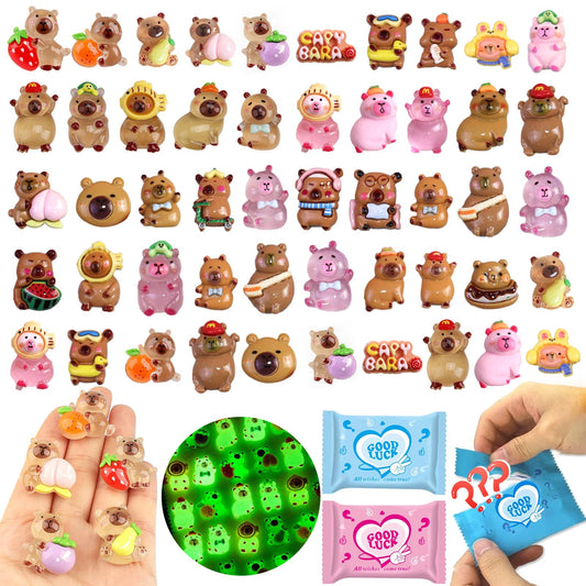 CIYOJA 50-piece capybara glow-in-the-dark miniatures for night display.