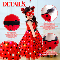 CIYTI girls light-up ladybug costume with crown and wand adds charm for playtime
