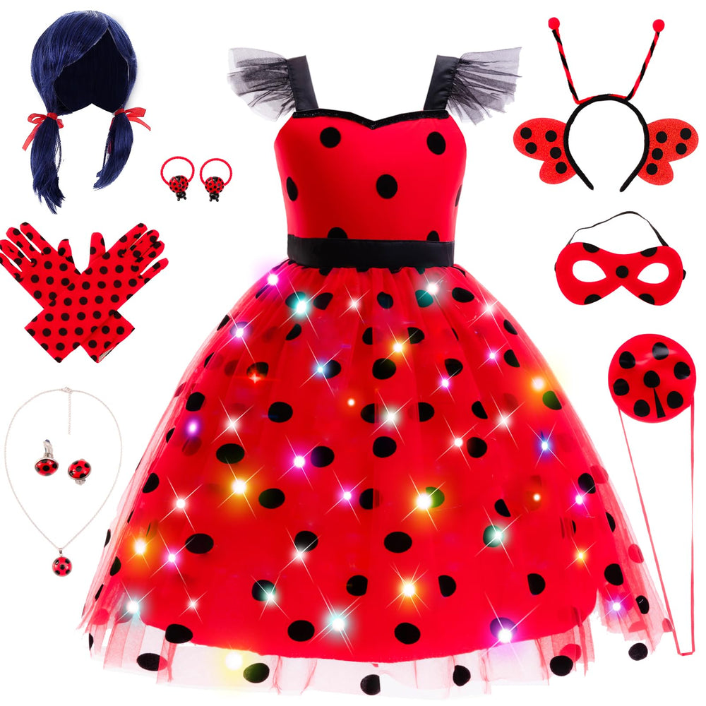 CIYTI girls light-up ladybug costume front view for magical party moments