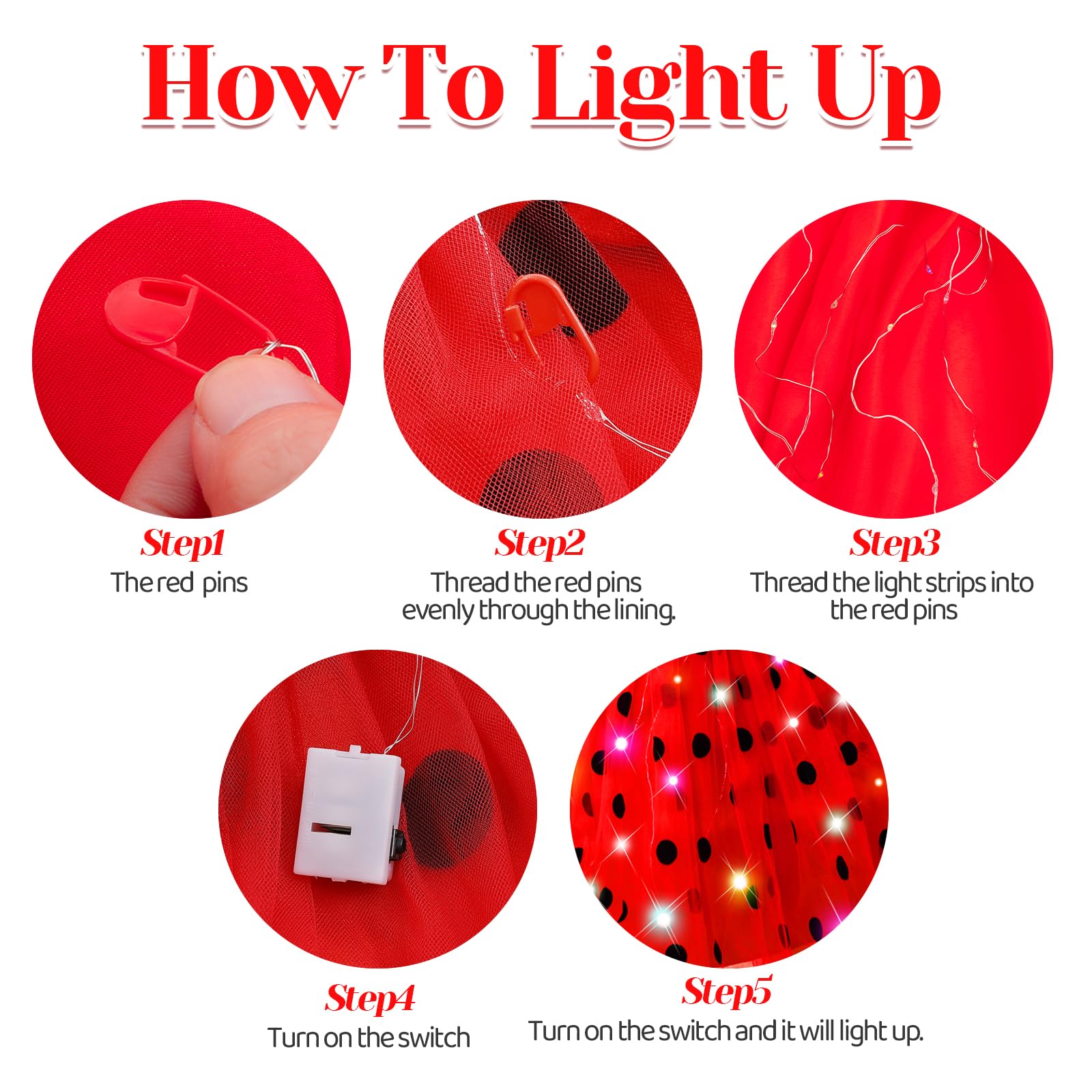 CIYTI girls light-up ladybug costume LED effects create night-time sparkle