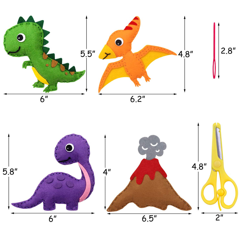 CiyvoLyeen dinosaur sewing kit felt pieces laid out for beginner friendly crafting.