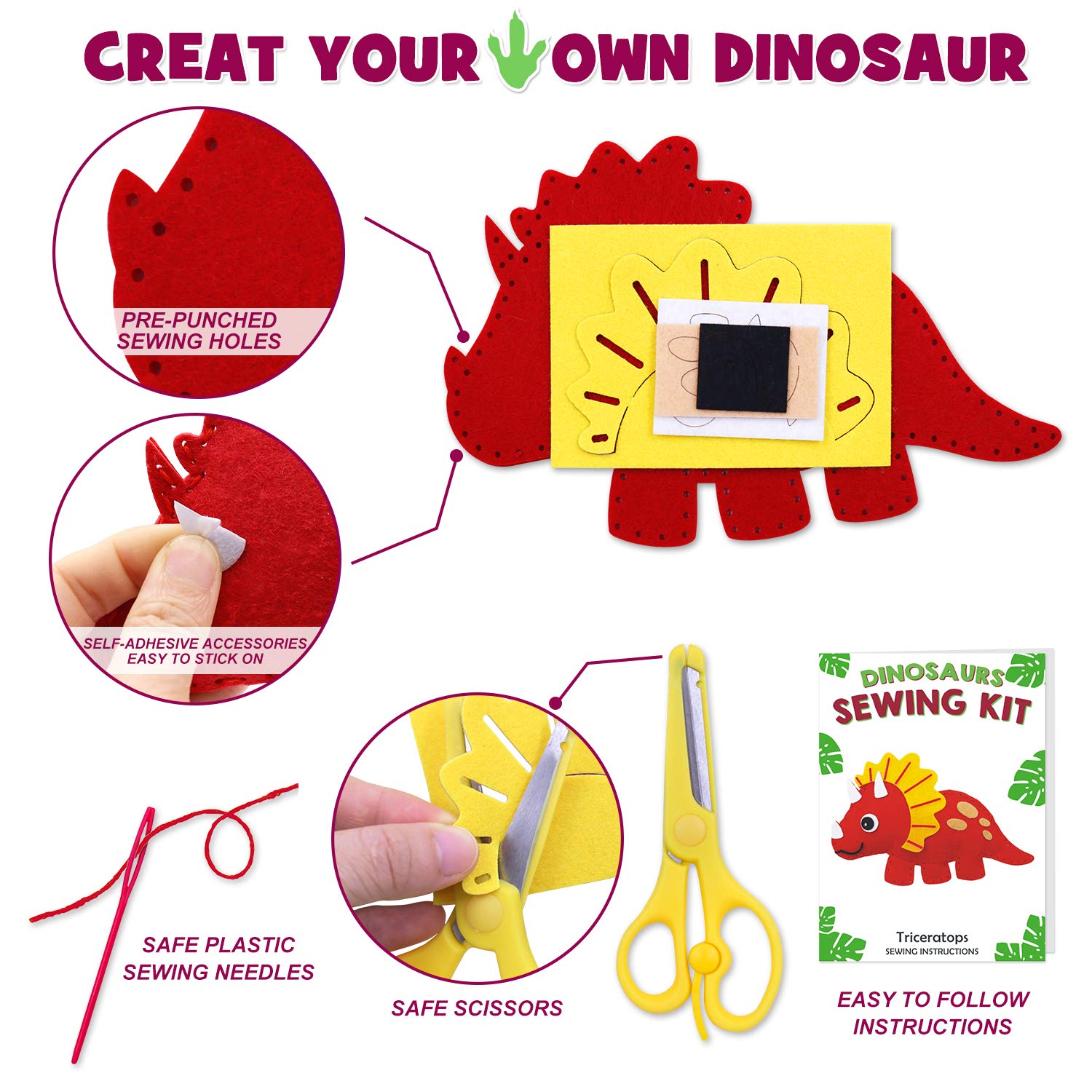 CiyvoLyeen dinosaur kit instruction guide supports young sewers with clear steps.