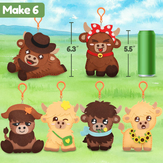 Child uses CiyvoLyeen Highland Cow Sewing Kit for beginner sewing