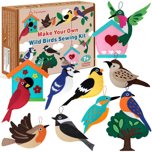 CiyvoLyeen wild birds sewing kit packaging showing contents for kids' crafts.