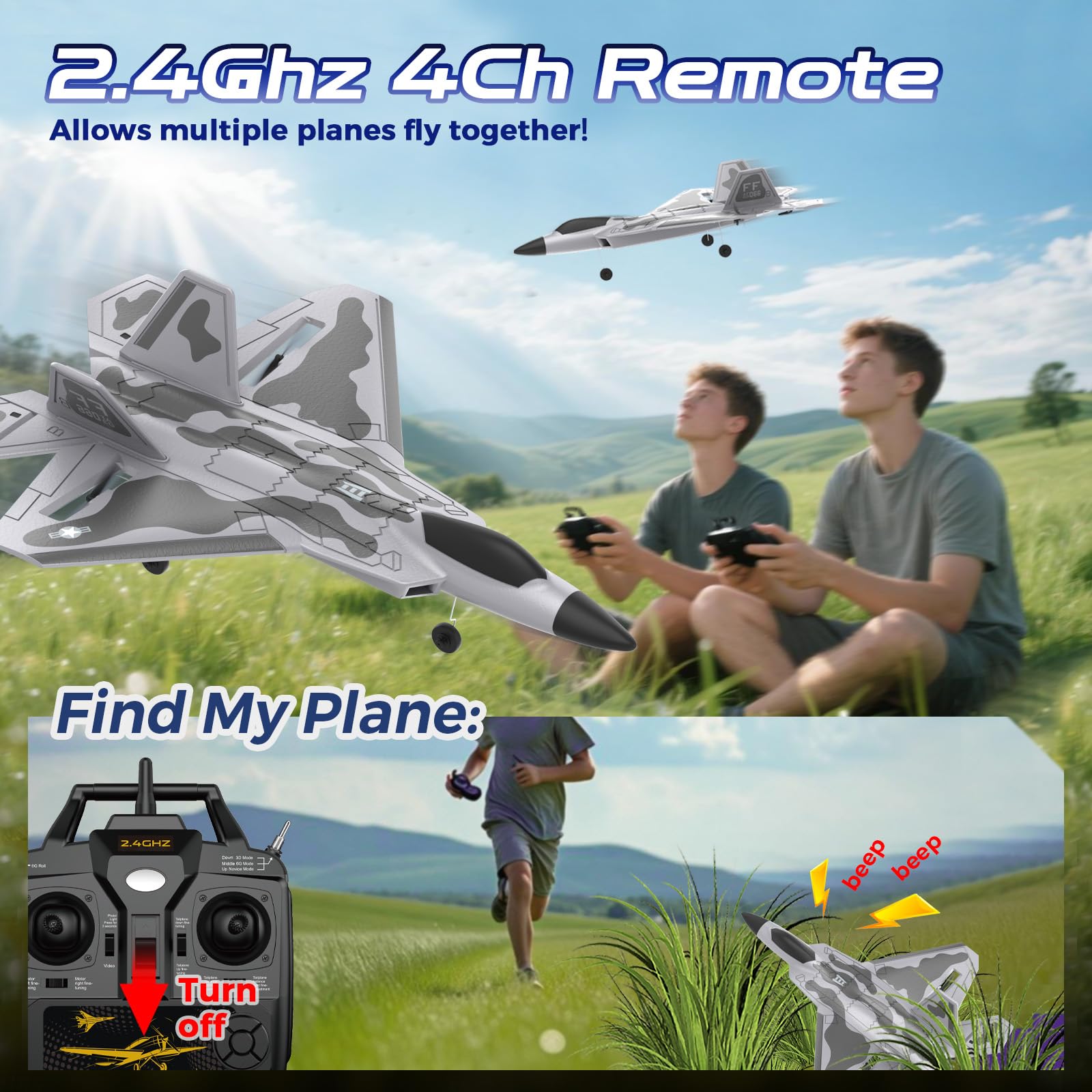 CKYSCHN F22 RC plane demonstrating 3-level assist for beginner stability