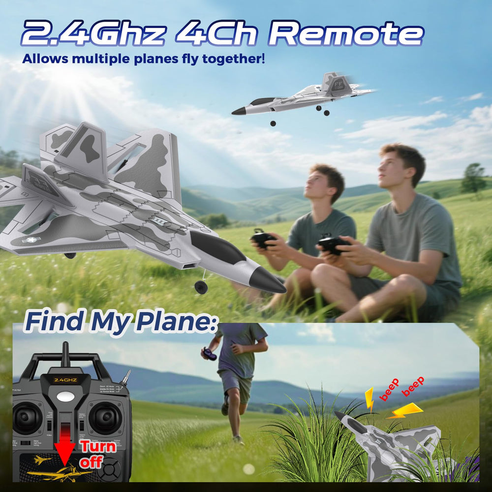 CKYSCHN F22 RC plane demonstrating 3-level assist for beginner stability