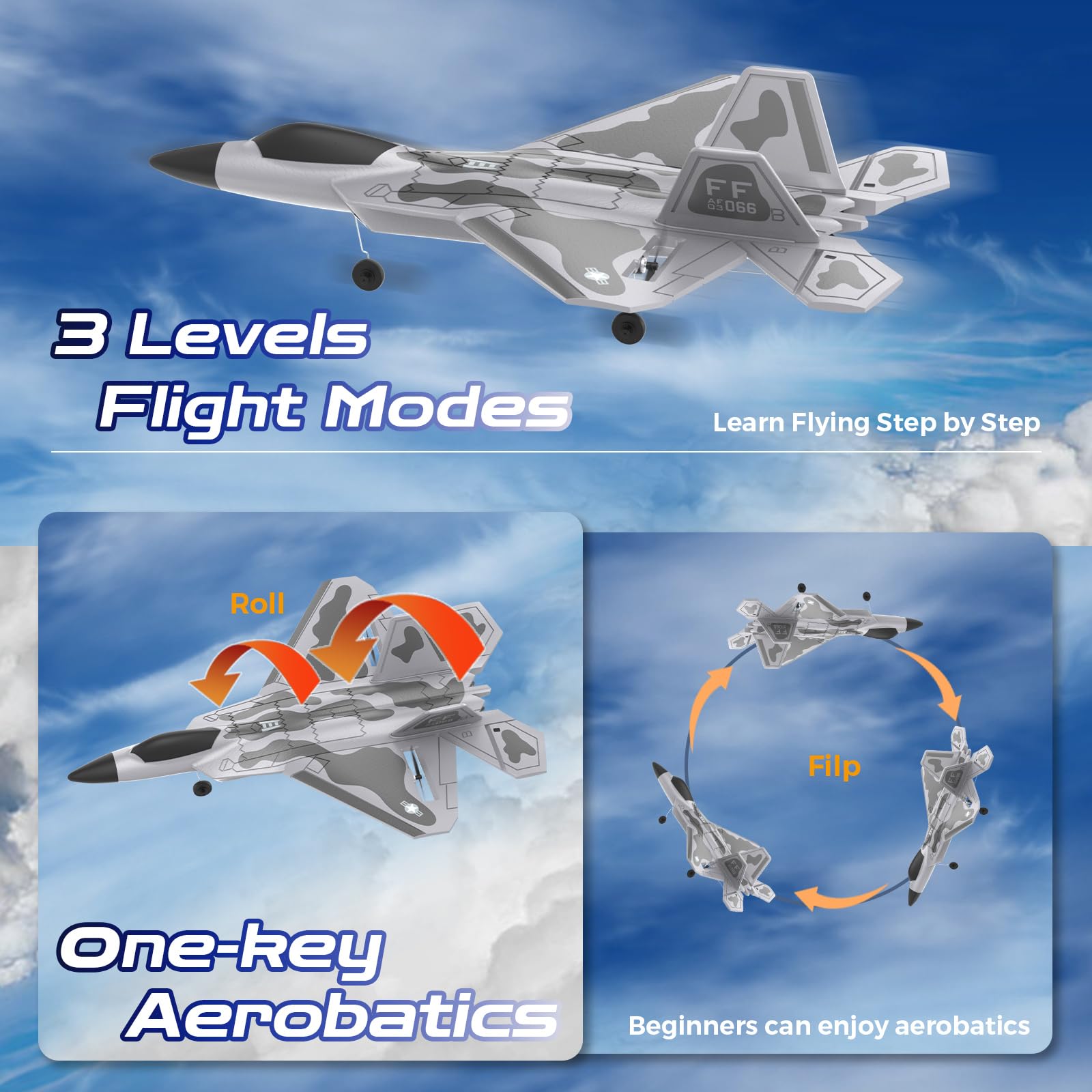 CKYSCHN F22 fighter RC plane featuring 6-axis gyro stabilizer for smooth maneuvers