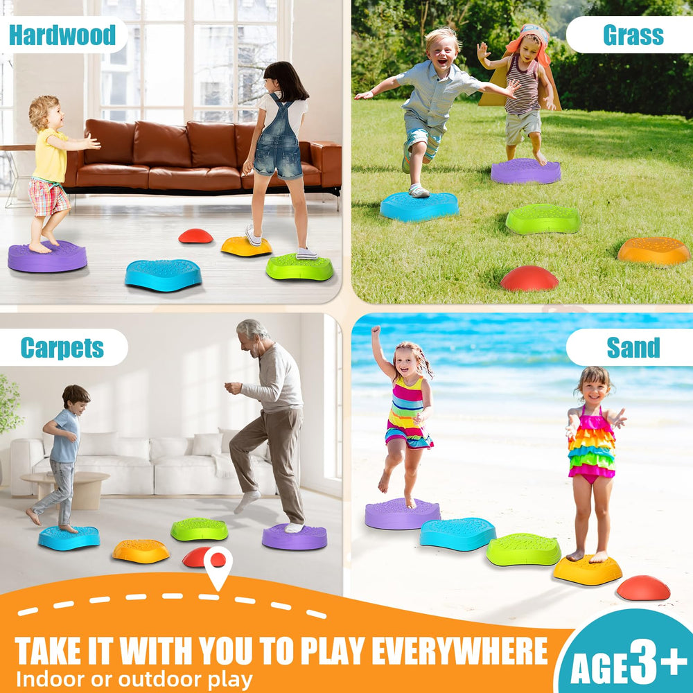CL FUN Kids playing on colorful stepping stones during active play