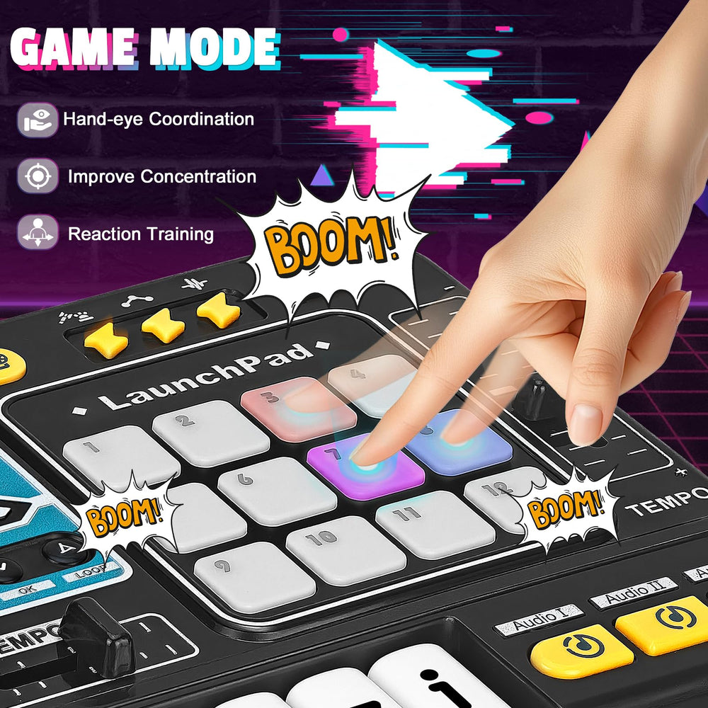 CL FUN DJ Mixer for Kids built-in microphone for interactive storytelling.
