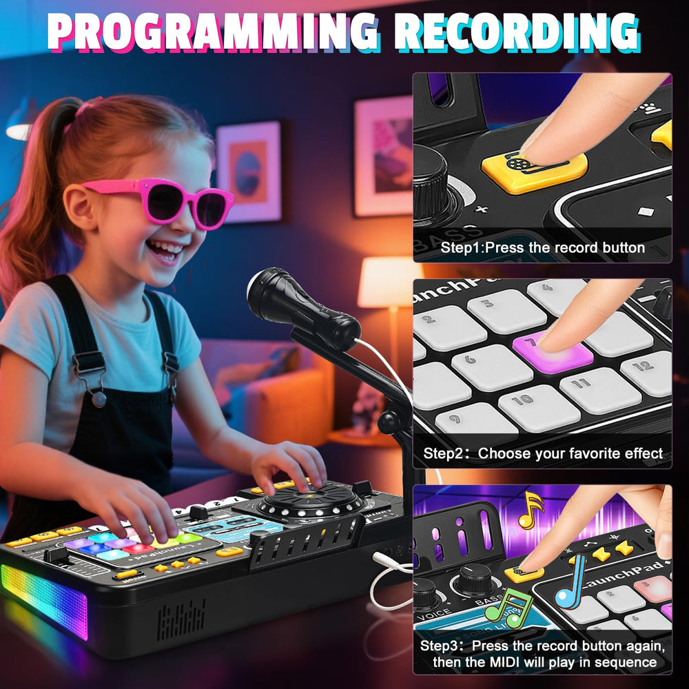 CL FUN DJ Mixer for Kids piano keys close-up enabling easy melodies.