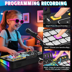 CL FUN DJ Mixer for Kids piano keys close-up enabling easy melodies.