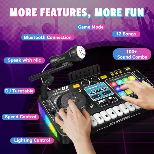 CL FUN DJ Mixer for Kids side view showing compact design for travel and storage.
