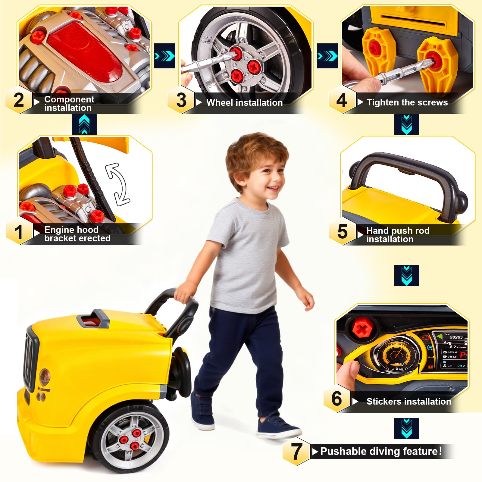 CL FUN truck engine toy oil dipstick check for realistic maintenance play