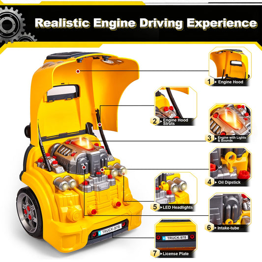 CL FUN truck engine toy opening engine cover revealing accessible parts