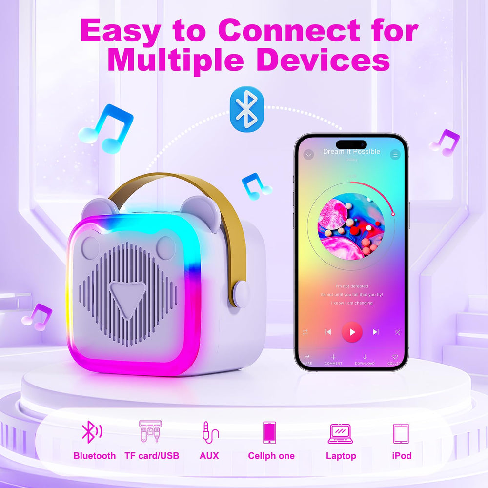 Two wireless microphones for CL FUN karaoke support duets and group singing.