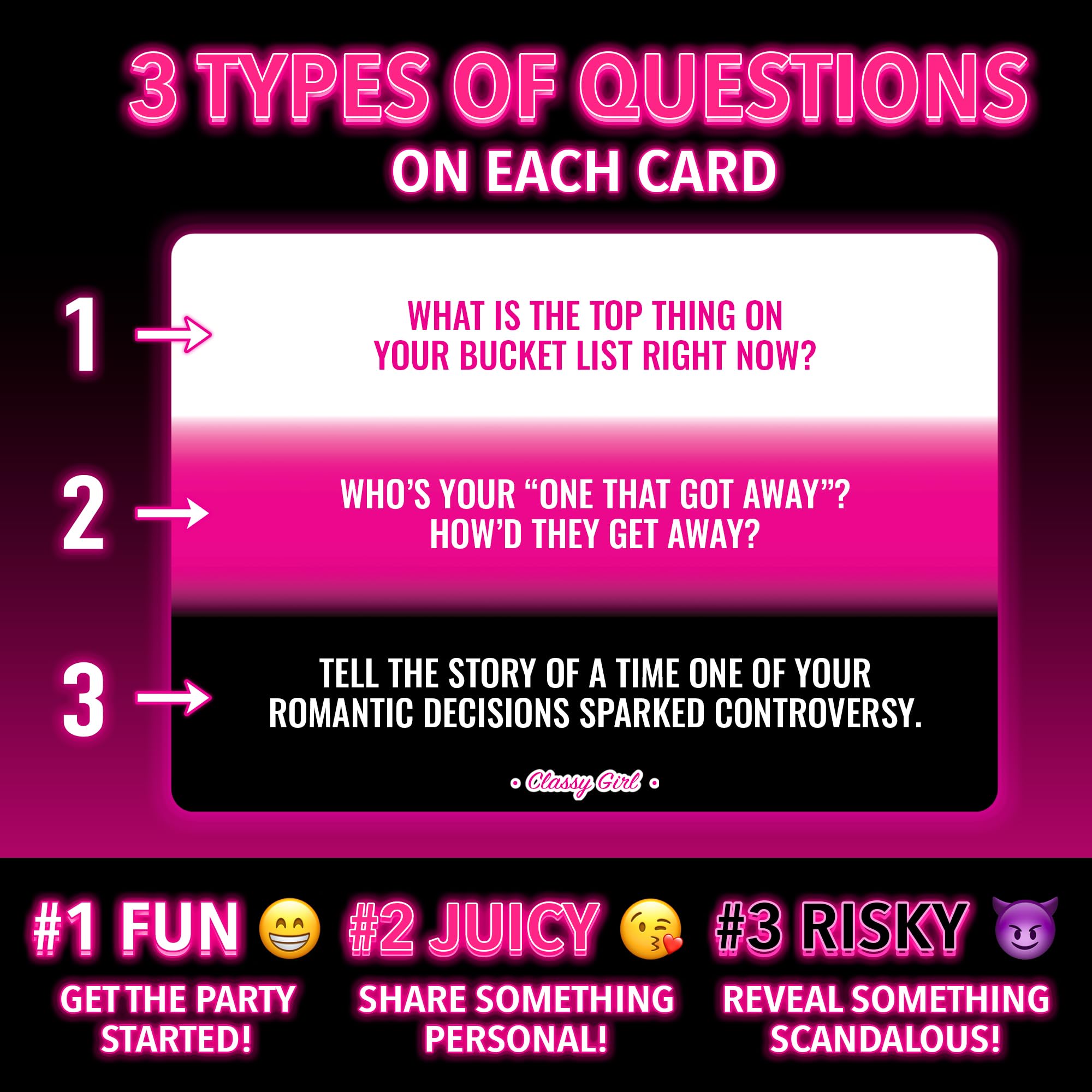 Classy Girl bachelorette party cards spark fun and juicy moments.