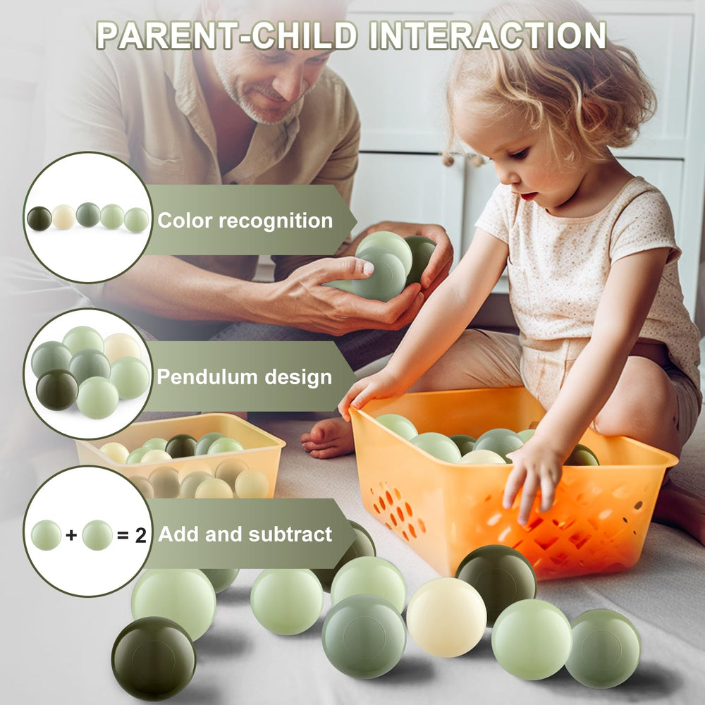 Olive colored ball pit balls used as party decor accents