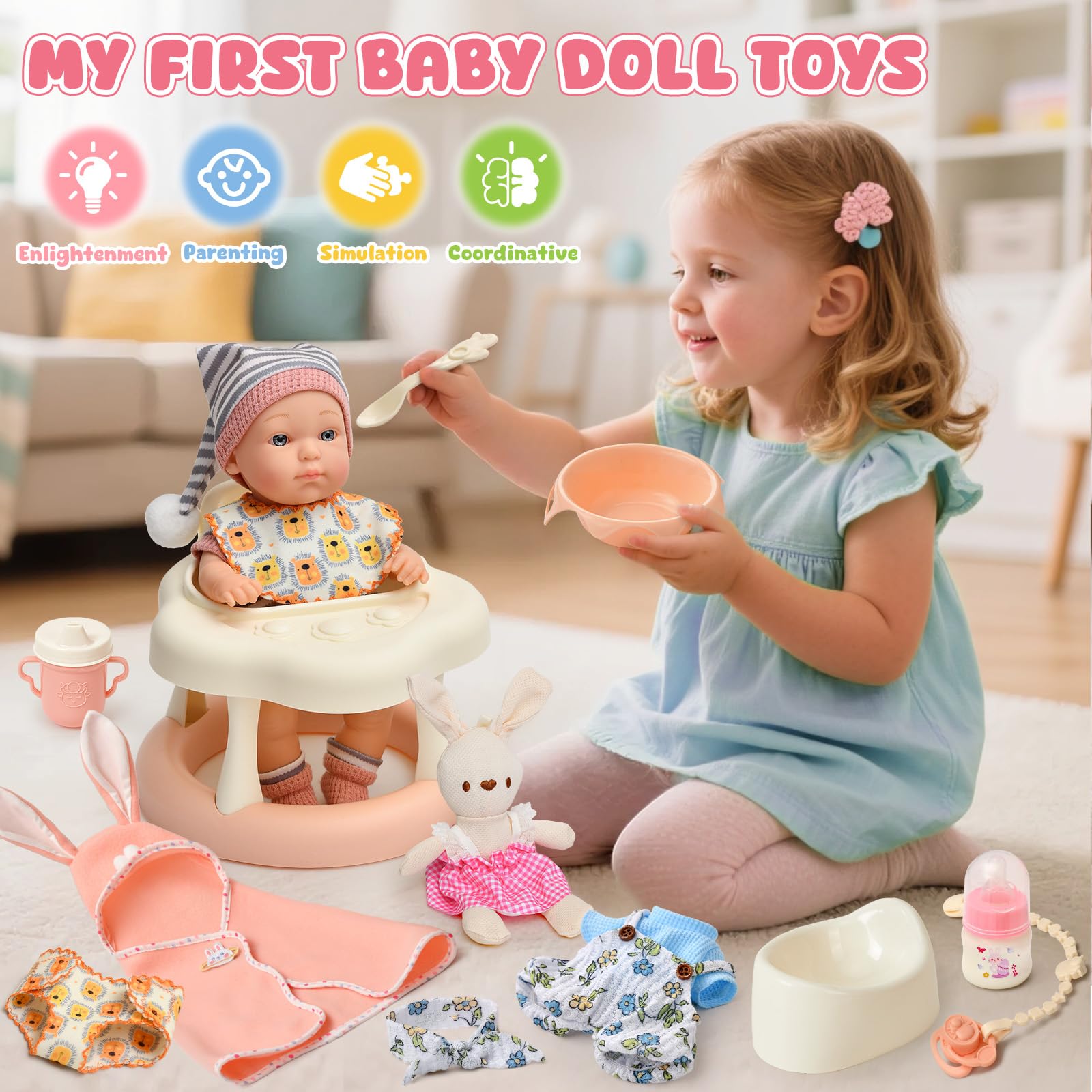 Cleboen doll feeding bottle and pacifier for nurturing play moments.