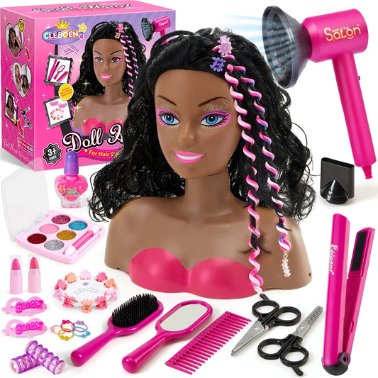 Cleboen hair styling doll head kit with multiple tools for imaginative play.