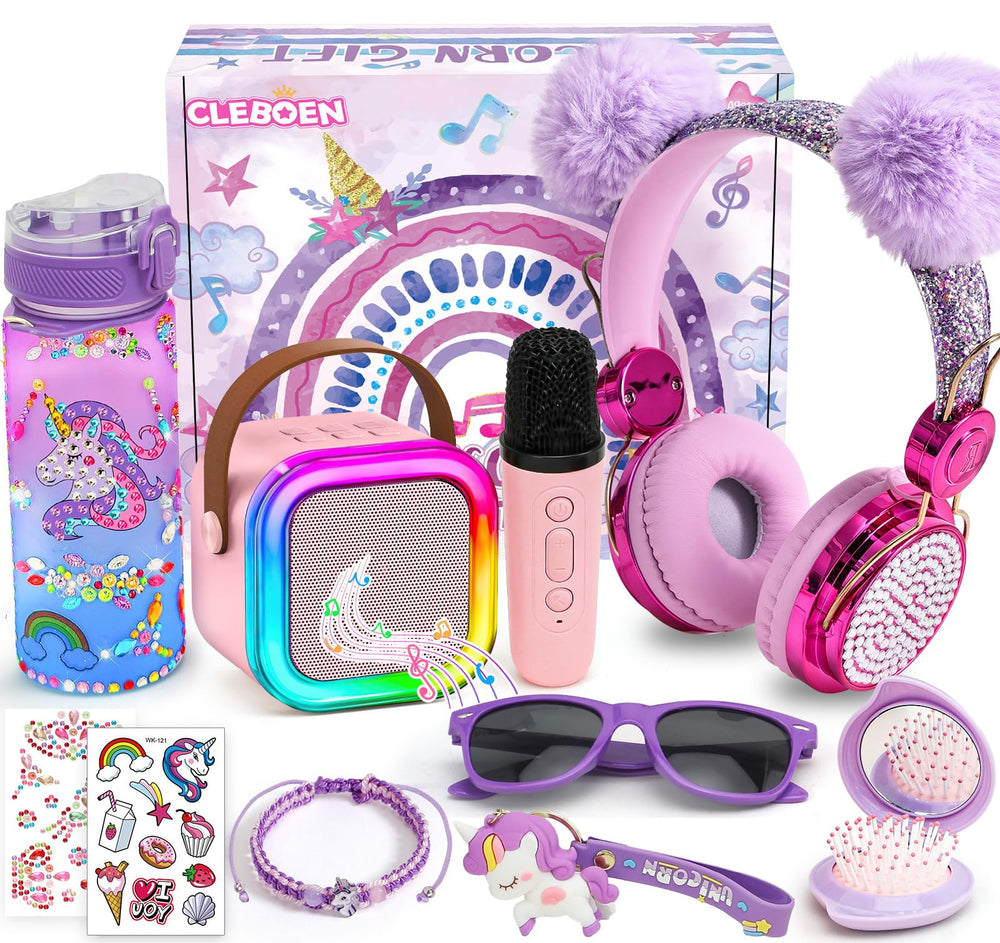 Cleboen unicorn toy set karaoke microphone for kid friendly singing sessions at home