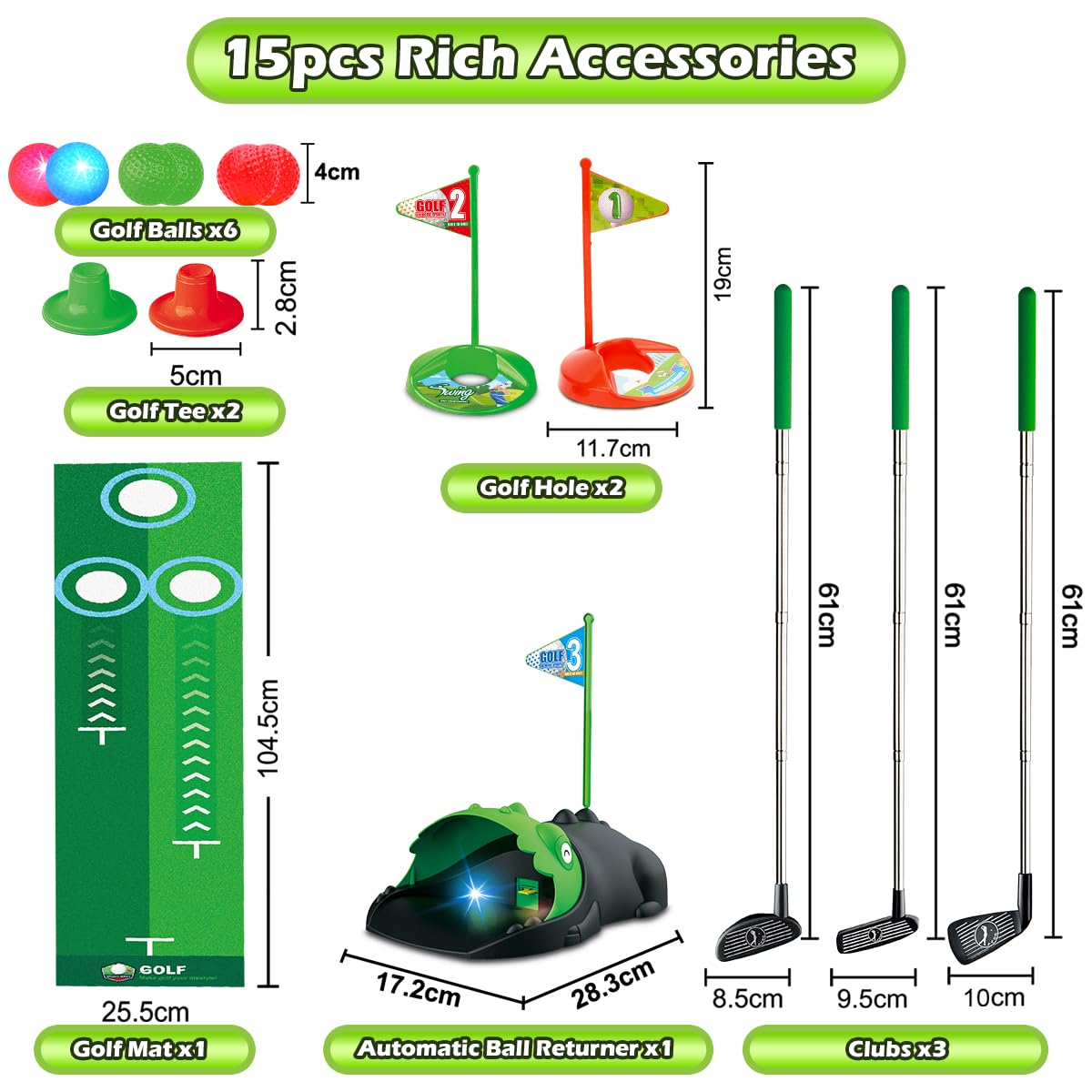 Clemas green golf balls help kids aim and track on mat