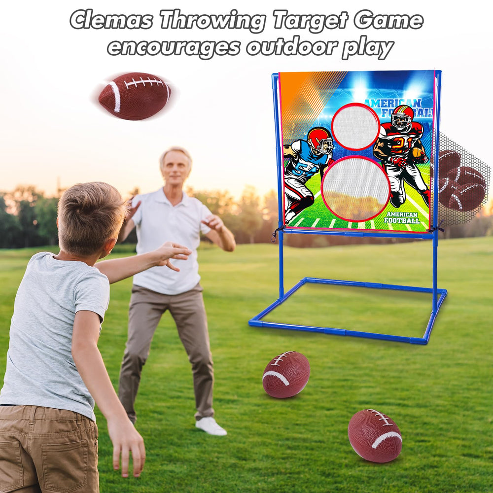 Clemas Throwing Target Game ground-stakes help secure the setup on grass.