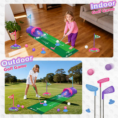 Clemas toy golf set putting mat to improve alignment.
