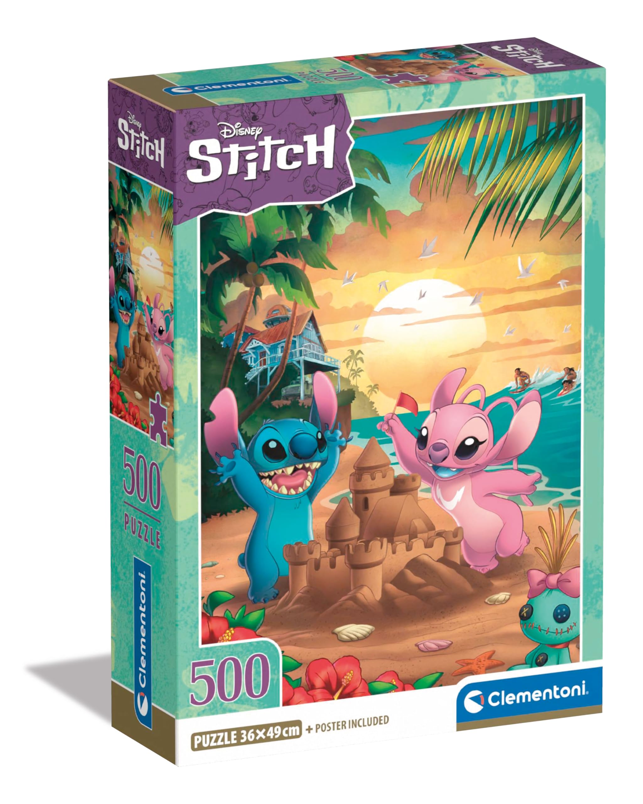 Clementoni Disney Stitch Puzzle 500 pieces featuring Stitch and friends, perfect for relaxing evenings.