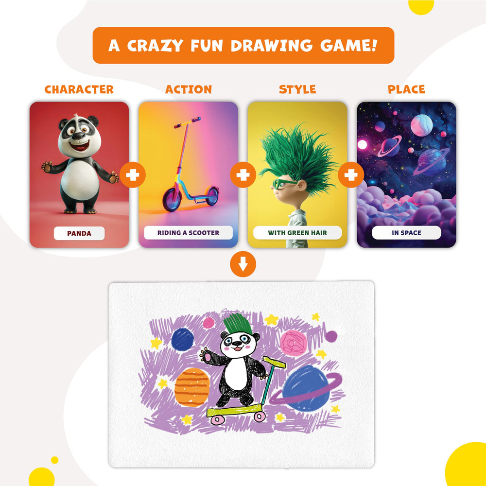 Clever Fox Drawsome vibrant art prompts inspire family creativity during game night.