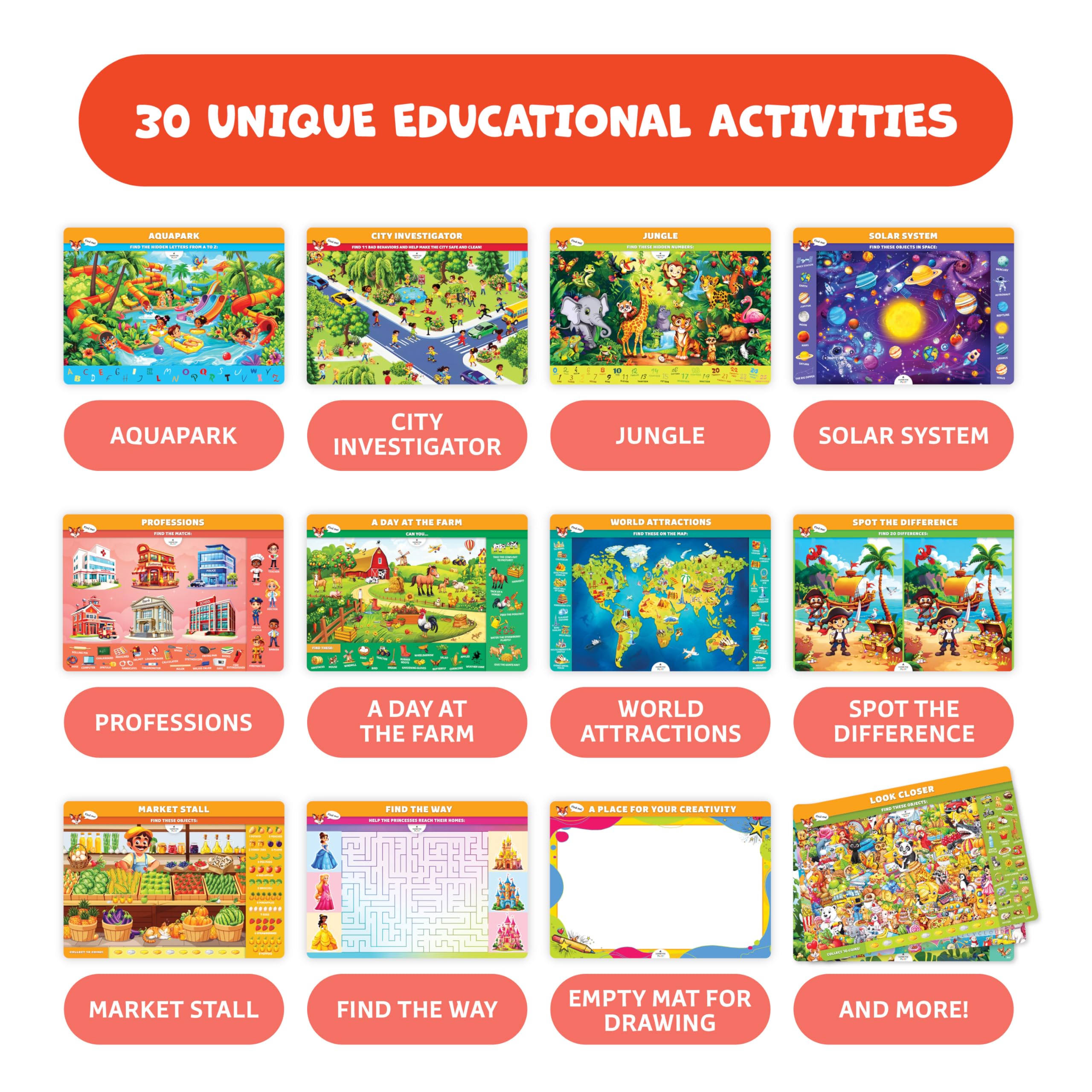 Clever Fox Play durable laminated mats, built to withstand daily kid use.