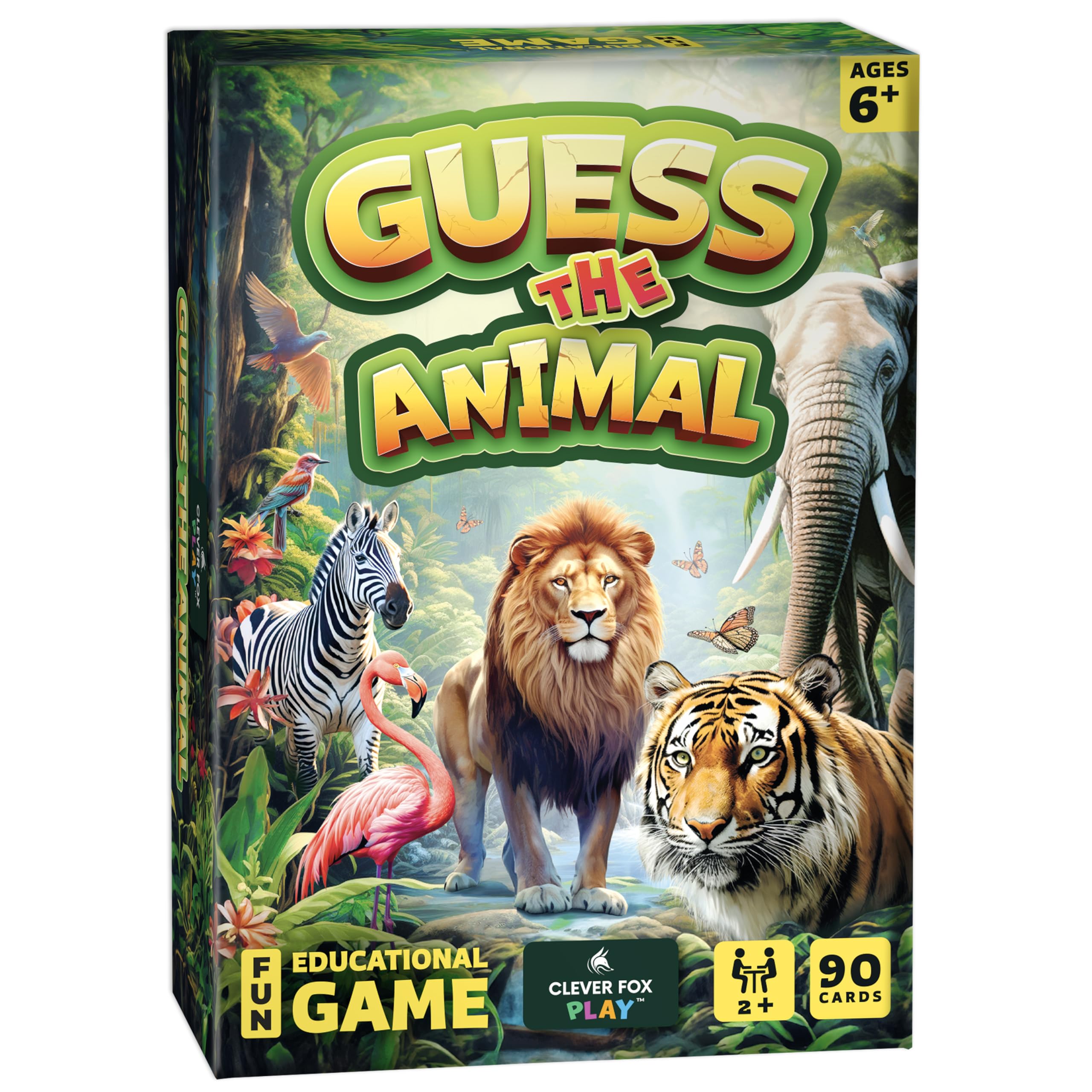 Clever Fox Play Guess The Animal card set with colorful illustrations for learning.