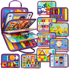 Clever Fox Play Montessori Busy Board activities showcase hands-on learning for toddlers.