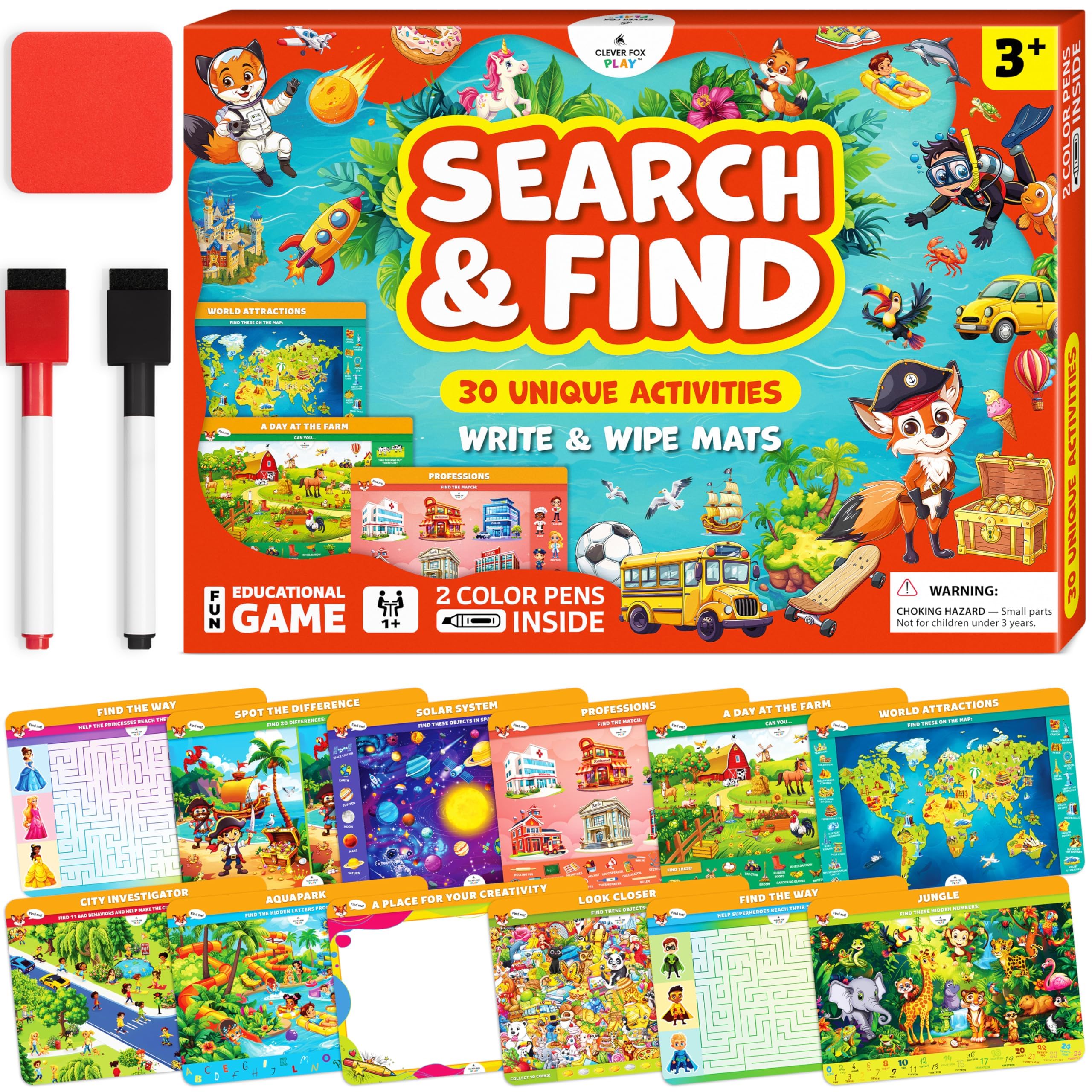Clever Fox Play seek & find mats cover, bright and engaging for early learning.