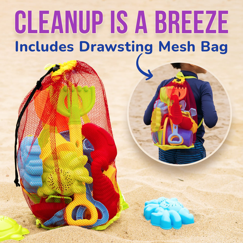Click N' Play mesh storage bag keeps beach toys neatly together
