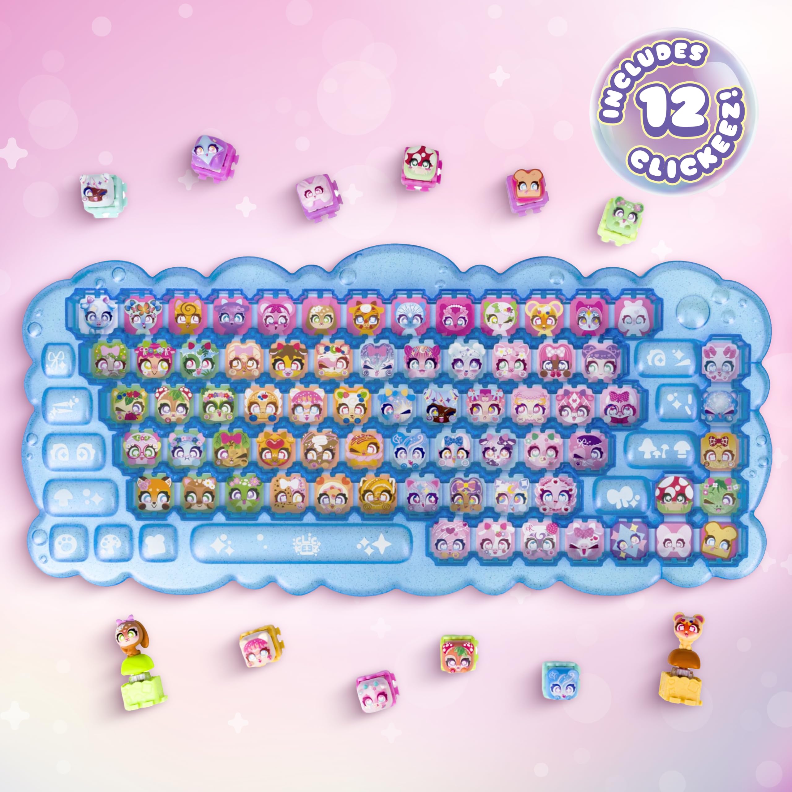 Clickeez 12 Bubble Pops arranged to show variety and collectible excitement with Clickeez brand