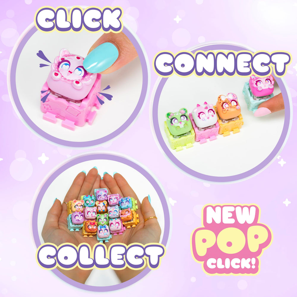 Clickeez collectors guide open displaying character roster and rarity tips for collectors
