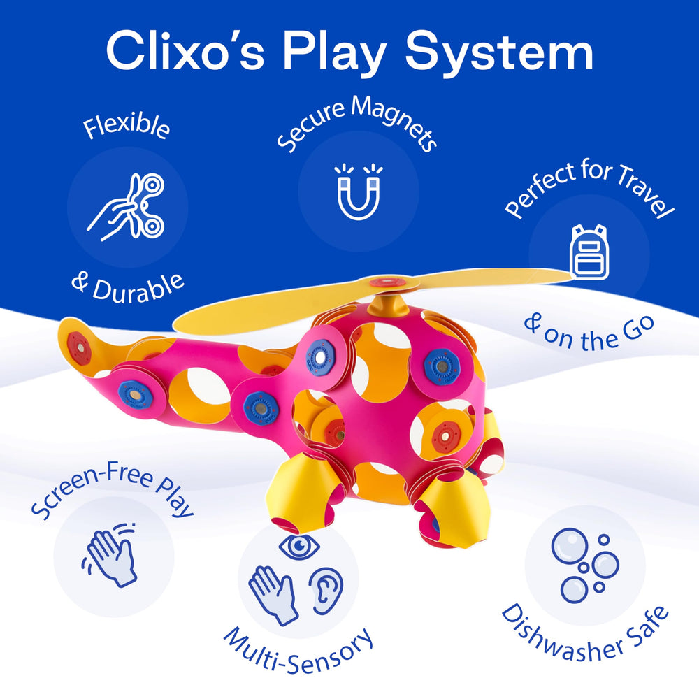 Clixo Crew pieces wipe clean or dishwasher-safe for easy maintenance.