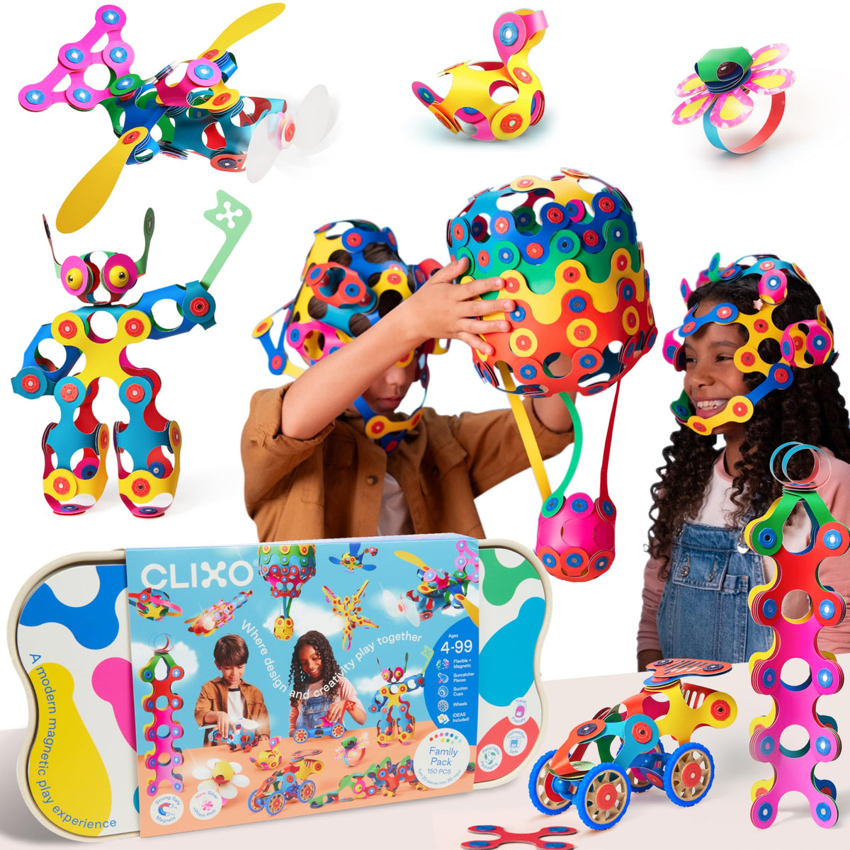 Clixo Friendship Pack with 150 pieces for family creativity and collaborative play.