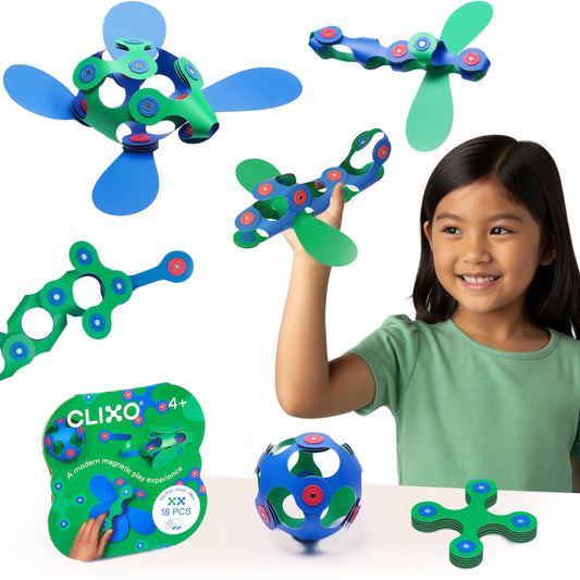 Clixo Itsy magnetic pieces in assembly invite imaginative, flexible play.
