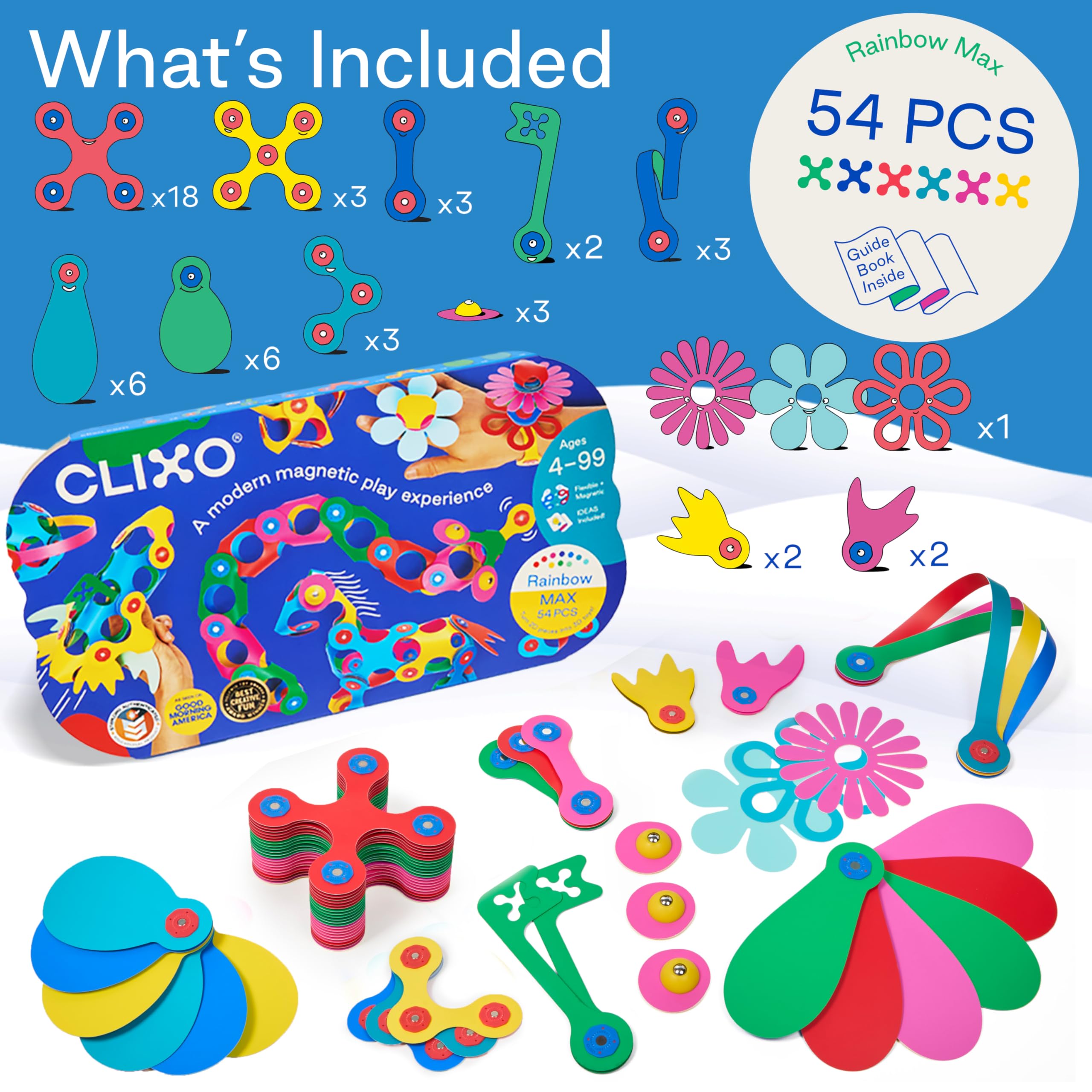 Clixo Rainbow Max flexible pieces enable bigger, more intricate designs.
