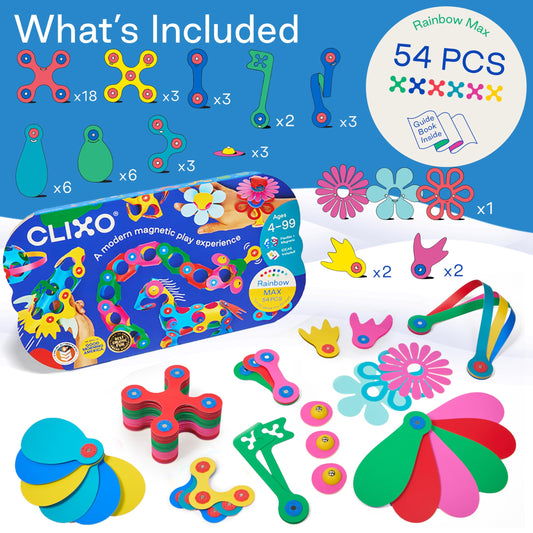 Clixo Rainbow Max flexible pieces enable bigger, more intricate designs.