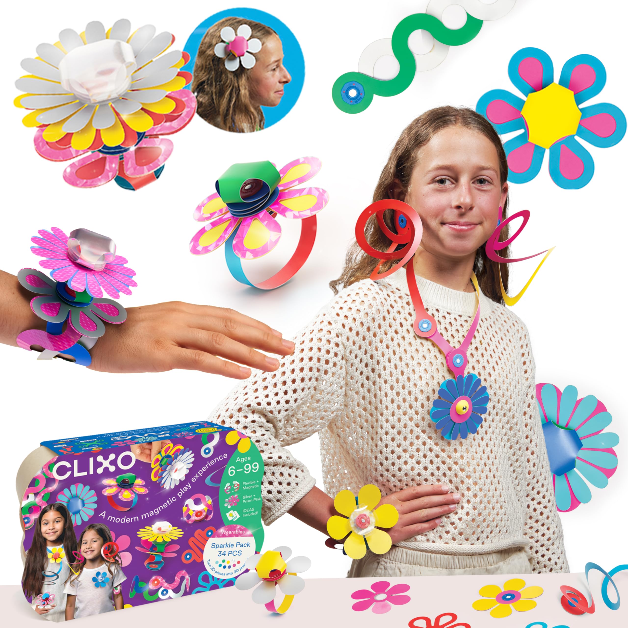 Clixo Sparkle Pack holographic patterns create dazzling wearable art.