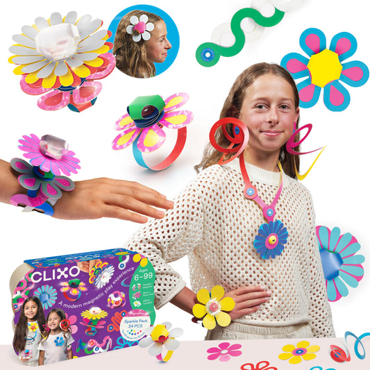Clixo Sparkle Pack holographic patterns create dazzling wearable art.