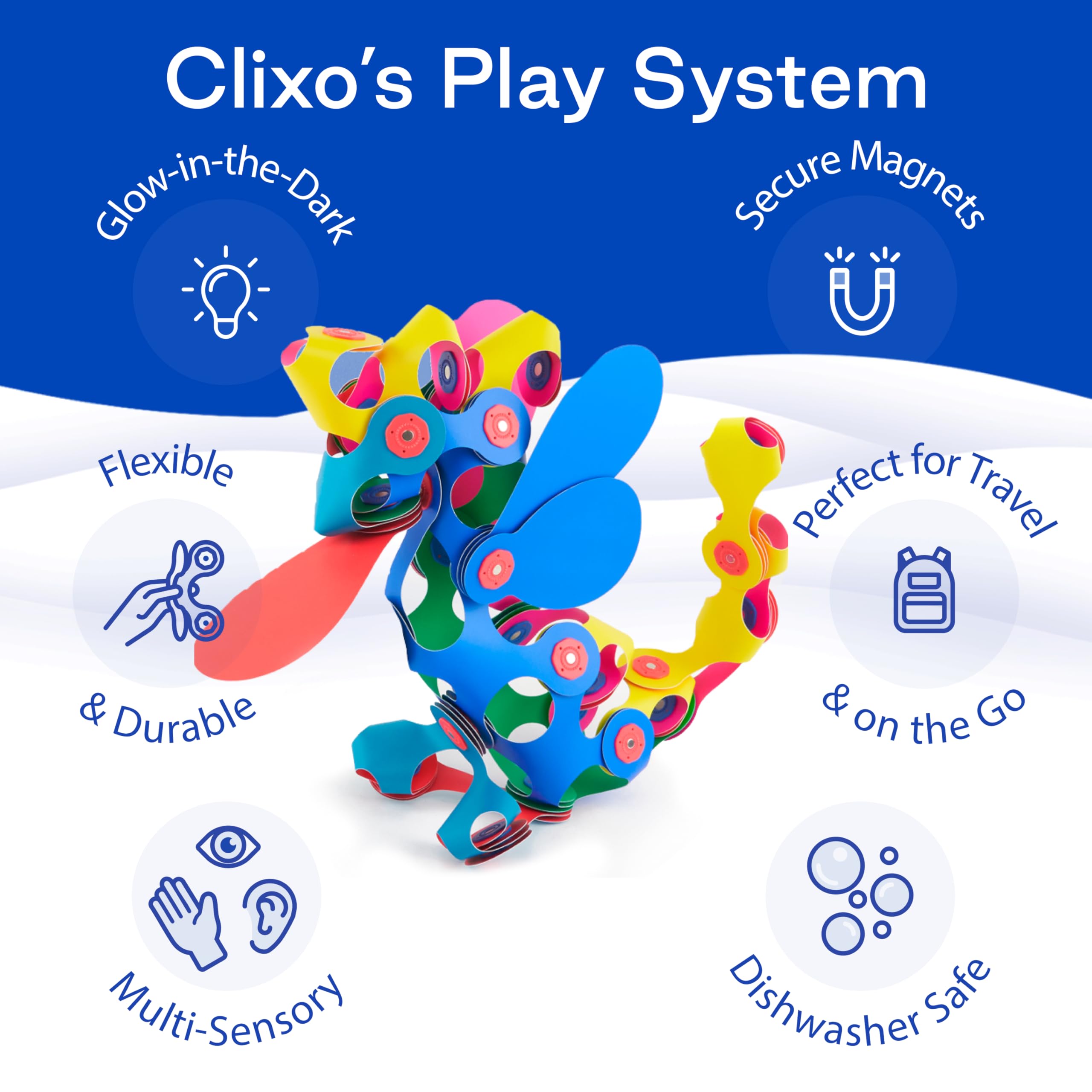 Clixo Super Rainbow supports STEAM learning through creative exploration.