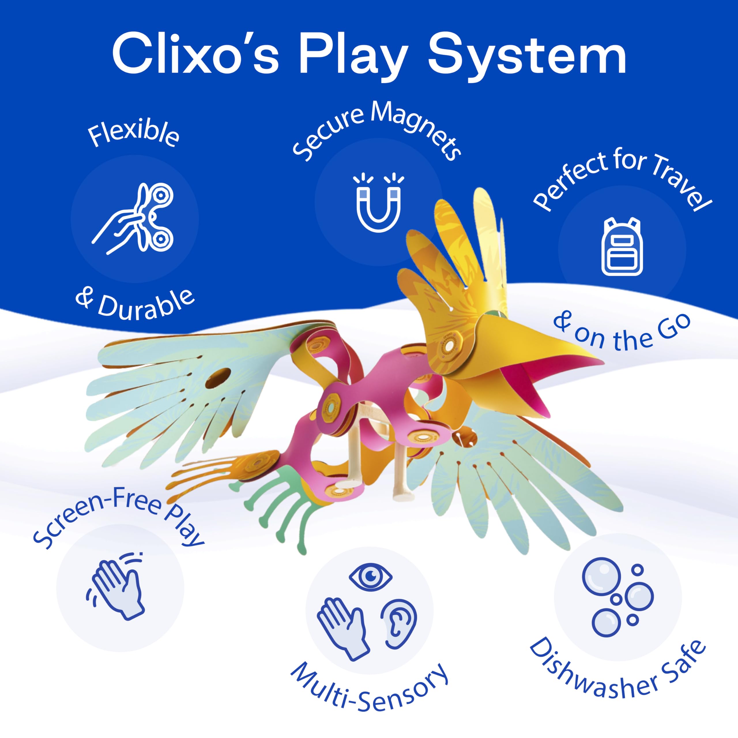 Clixo Tropical Birds lightweight-portable pack supports on-the-go learning.