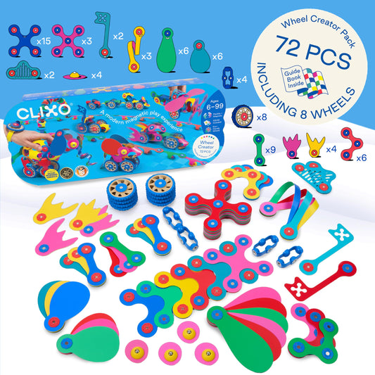 Clixo Wheel Creator Pack flexible pieces demonstrate endless shape options.