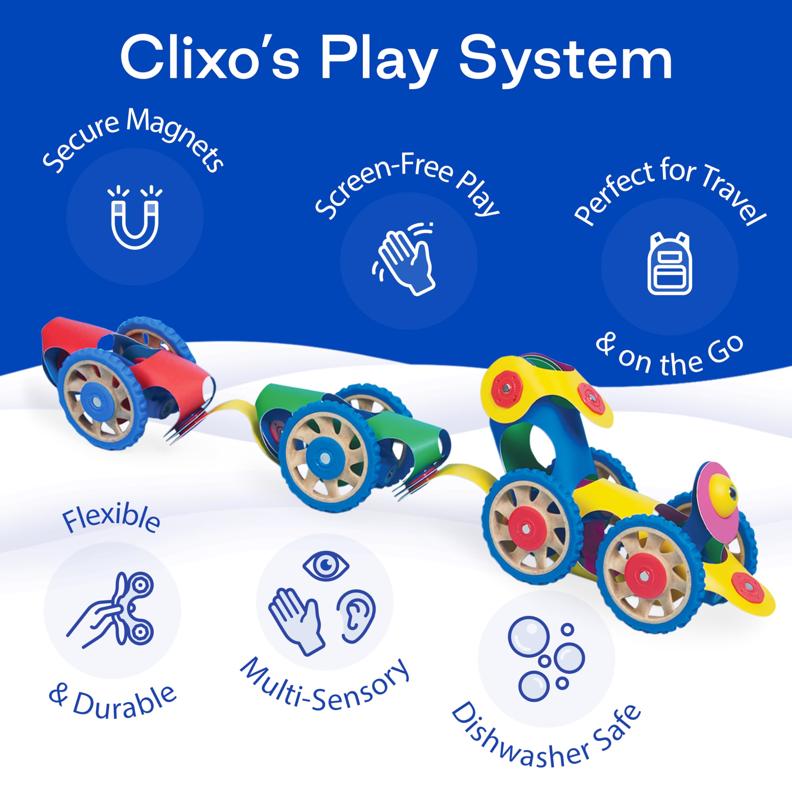 Clixo Wheel Creator Pack magnetic connectors click securely for stable builds.