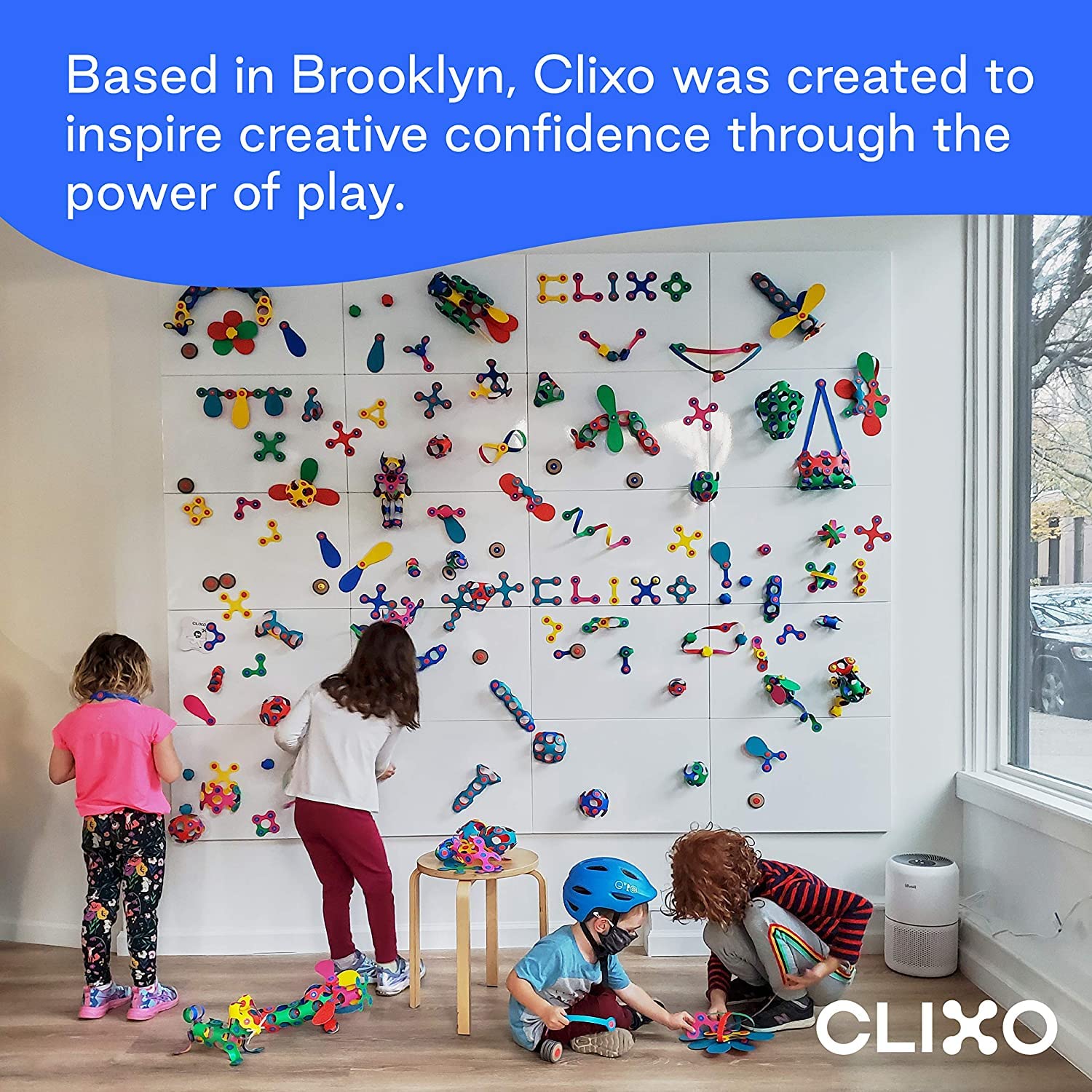 Clixo Window Pack stacks for easy storage and quick cleanup after play