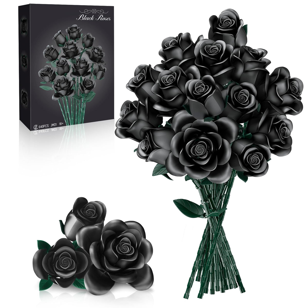 CLMTAS 12-Pcs Black Rose Building Set assembly kit for immersive crafting and display